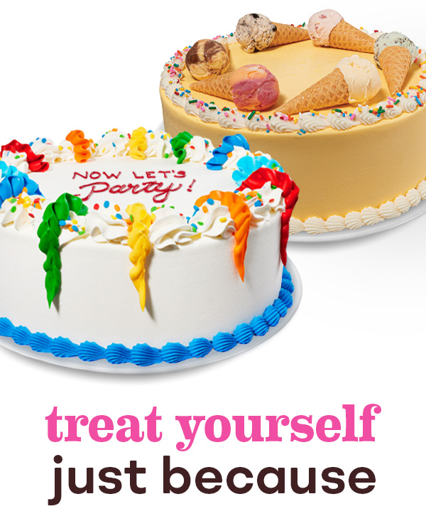 ''Treat yourself just because'' with Celebration Party Cake and Ice Cream Cone Cake