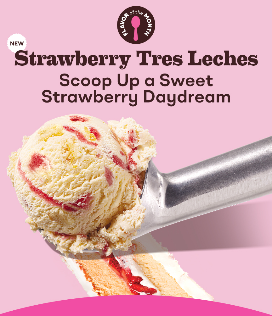 Scoop of Strawberry Tres Leches ice cream “Scoop Up a Sweet Strawberry Daydream''
