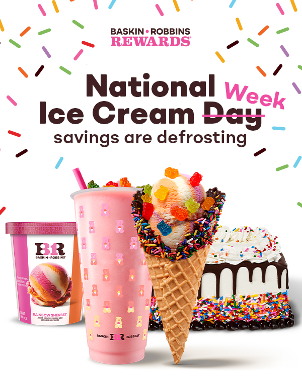 Scoops of ice cream “National Ice Cream Day/Week savings are defrosting”