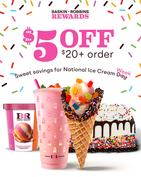 ”$5 off $20+ order, sweet savings for National Ice Cream Day/Week