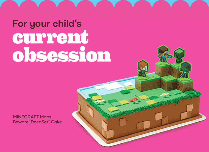 MINECRAFT Mobs Beware! DecoSet Cake, Moana Adventures in Oceania DecoSet Cake, Disney's Stitch Aloha DecoSet Cake. DecoSet® Cake, Moana - Adventures in Oceania DecoSet® Cake and Disney's Stitch Aloha DecoSet® Cake “For Your Child’s Current Obsession''